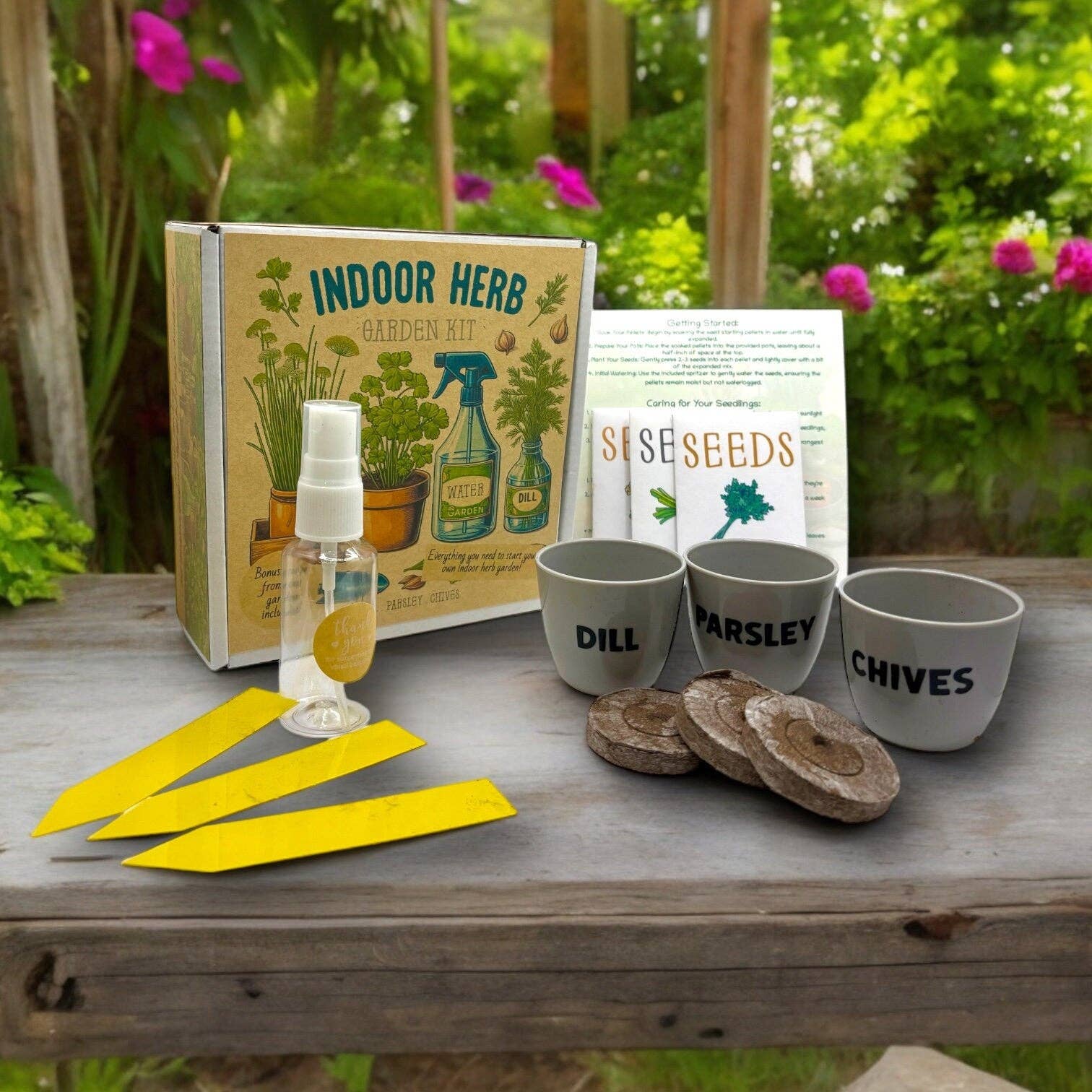 Kit de démarrage pour jardin d'herbes aromatiques d'intérieur avec graines de persil, de ciboulette et d'aneth