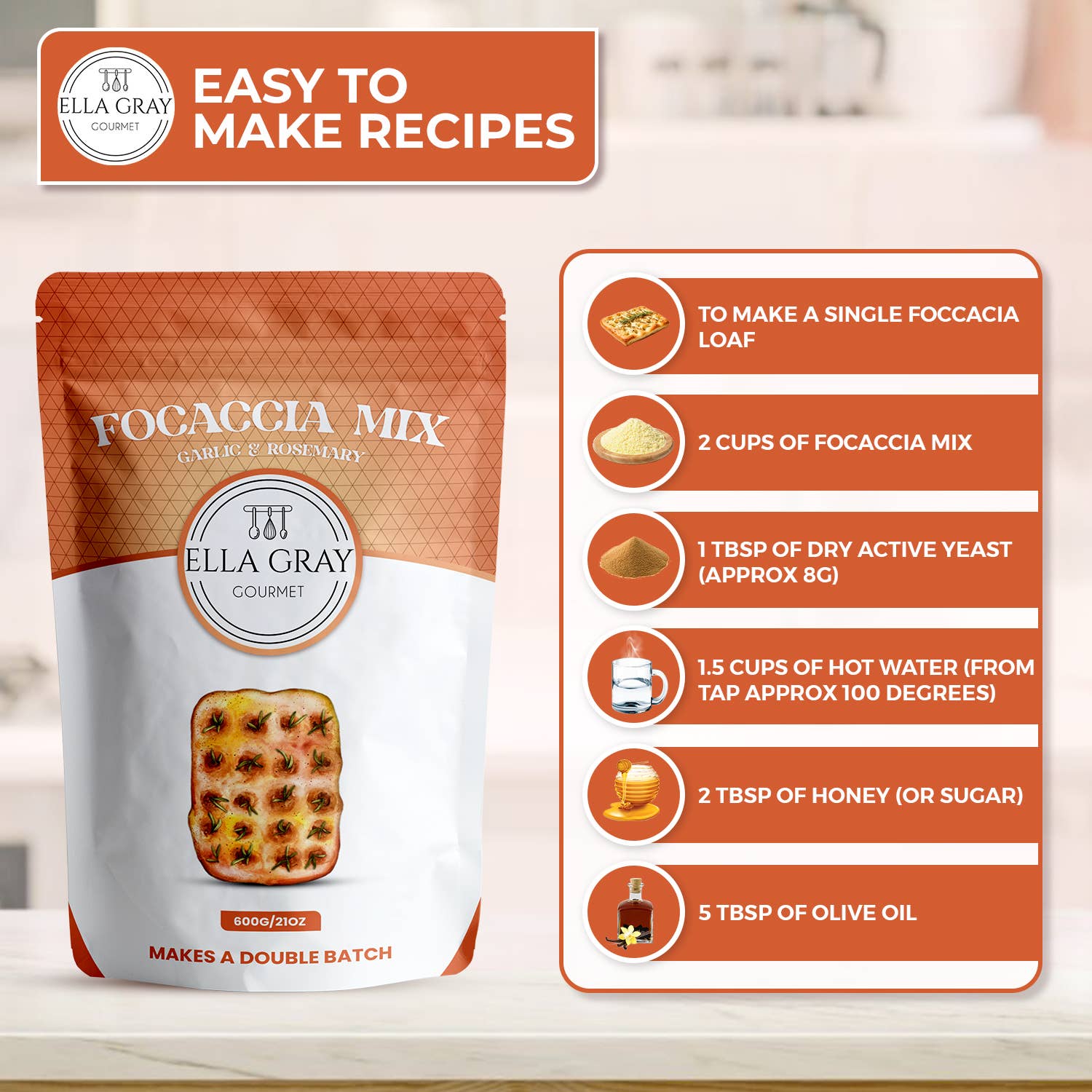 Mélange de focaccia à l'ail et au romarin