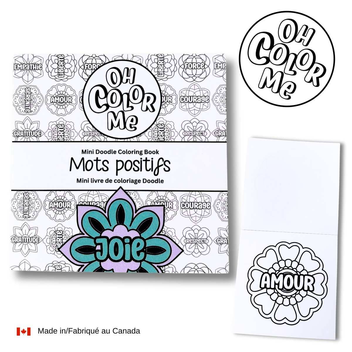 Mini livre de coloriage Mots positifs (FRANÇAIS), petit cadeau d'été