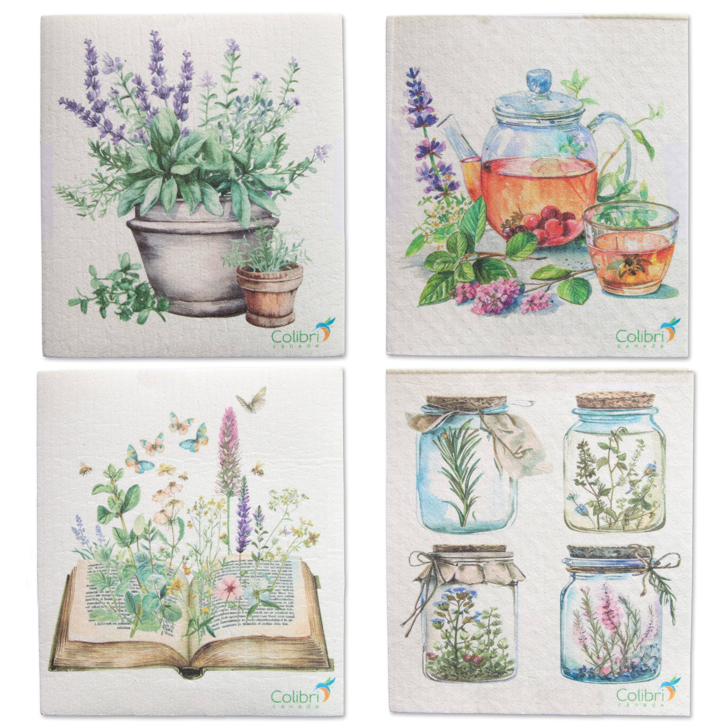 Lot de 4 chiffons éponge - Herbes