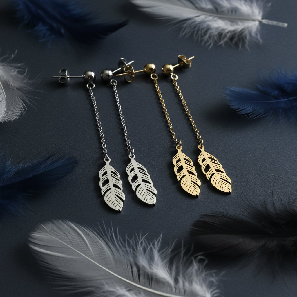 Stainless steel feather earrings