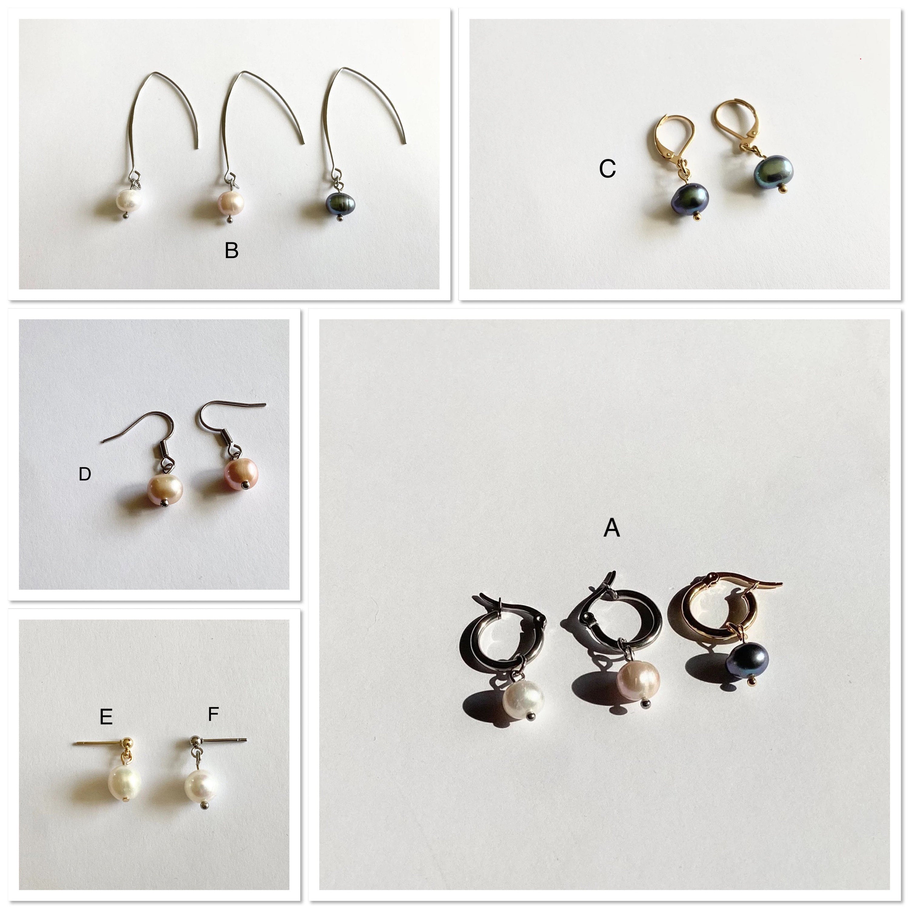 Boucles d’oreilles en inox avec perles d’eau douce au choix