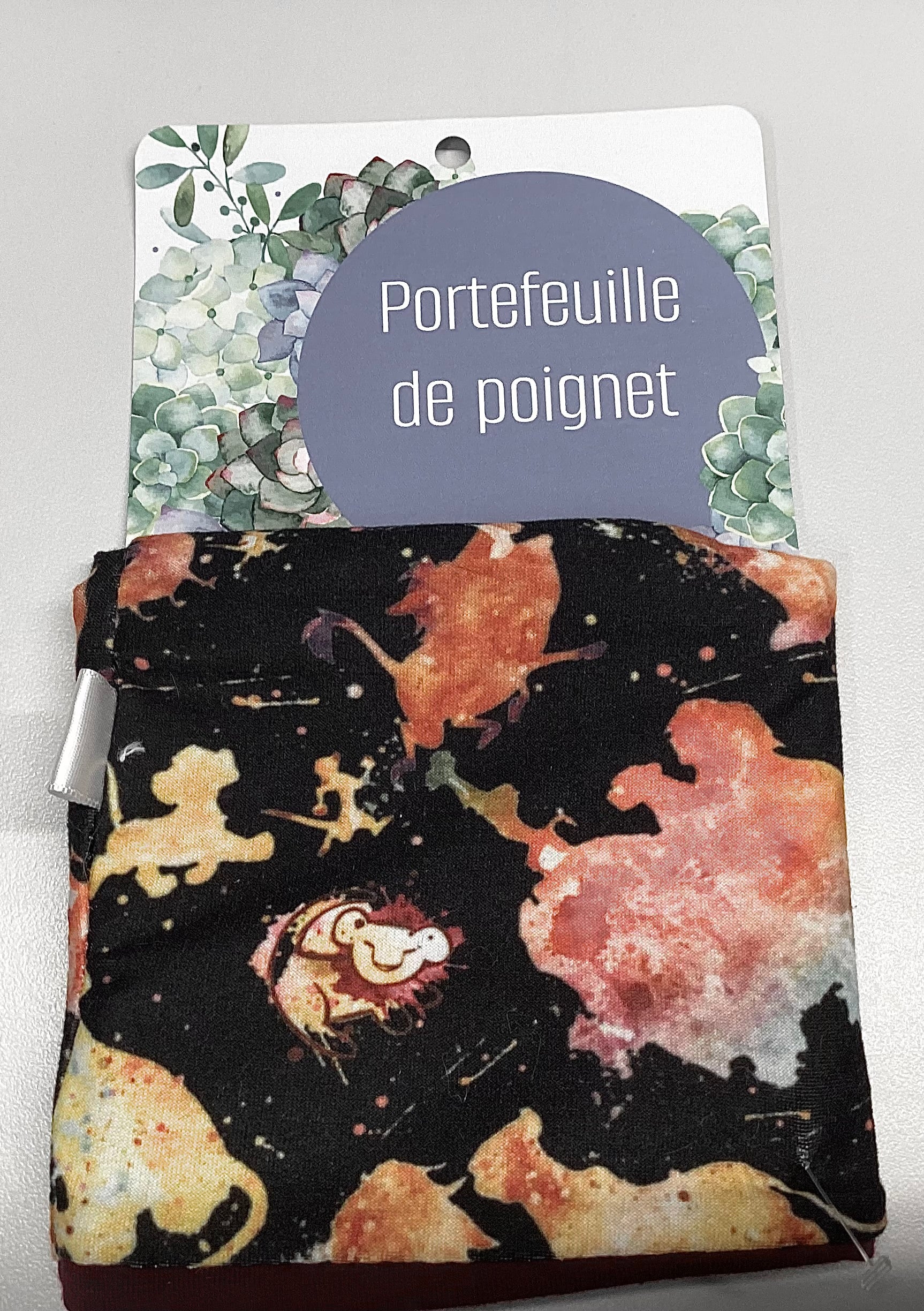 Portefeuille de poignet noir avec personnage lion