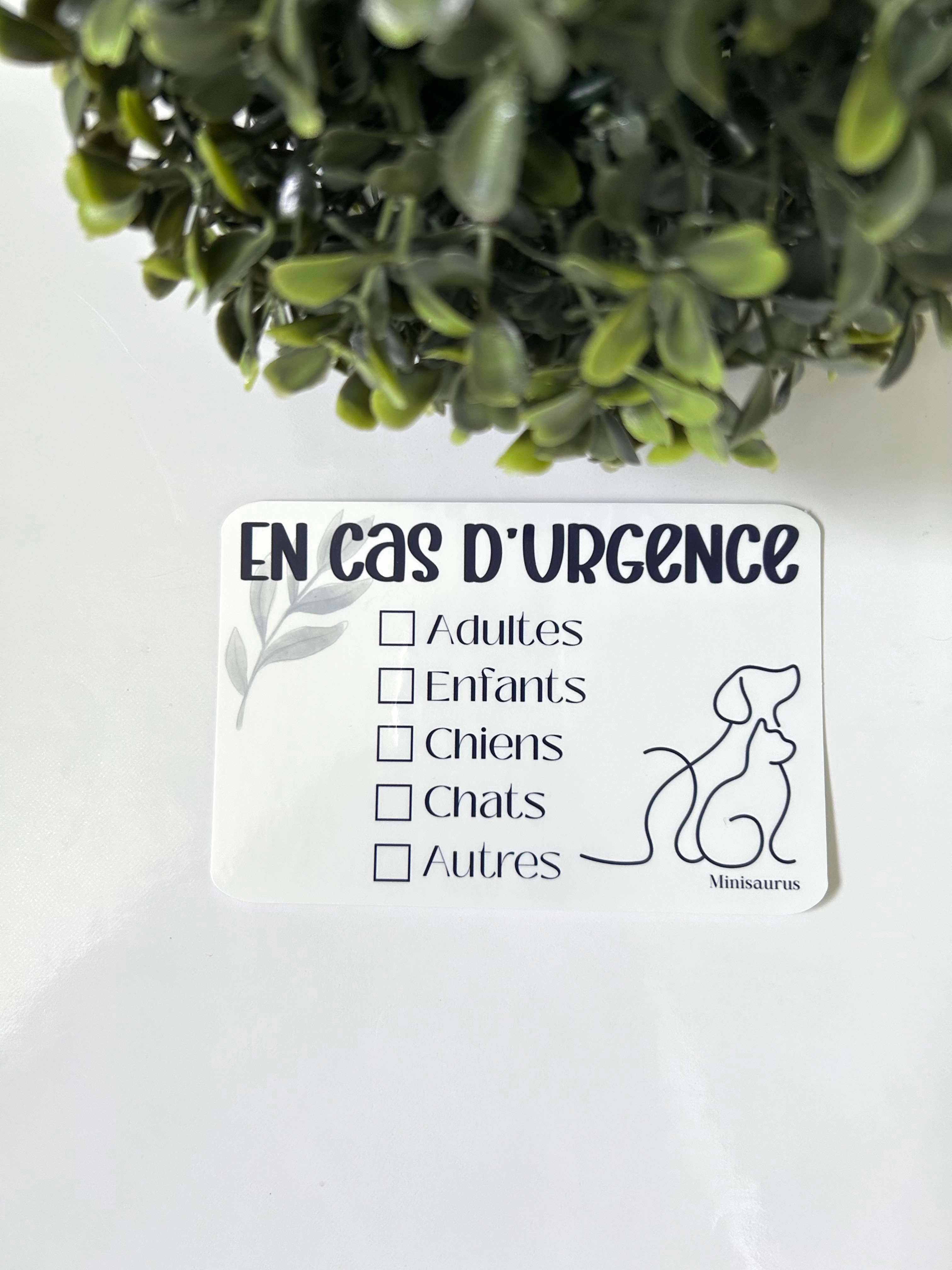 Autocollant en cas d’urgence