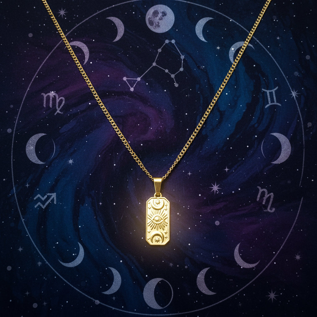 Collier tarot, l’œil protecteur en inox or