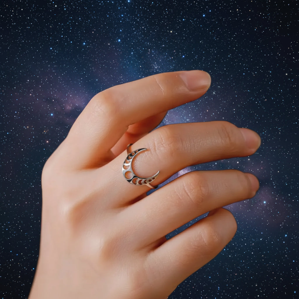 Bague lune, phase de la lune en inox