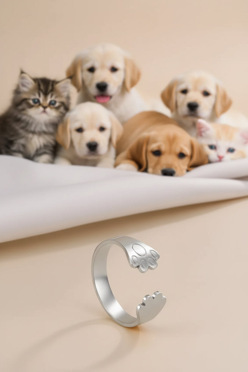 Bague pattes de chien / chat ajustable en inox