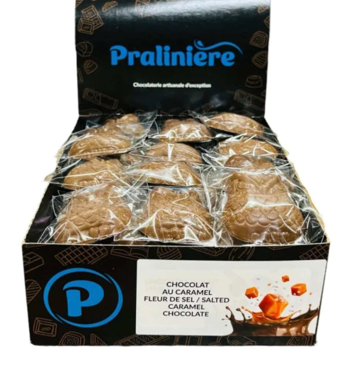 Hibou en chocolat au caramel fleur de sel