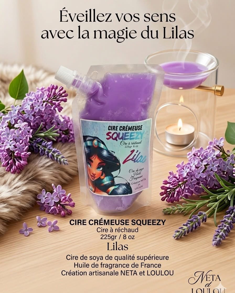 Cire crémeuse à réchaud squeeze lilas ( gros format 225 g.)