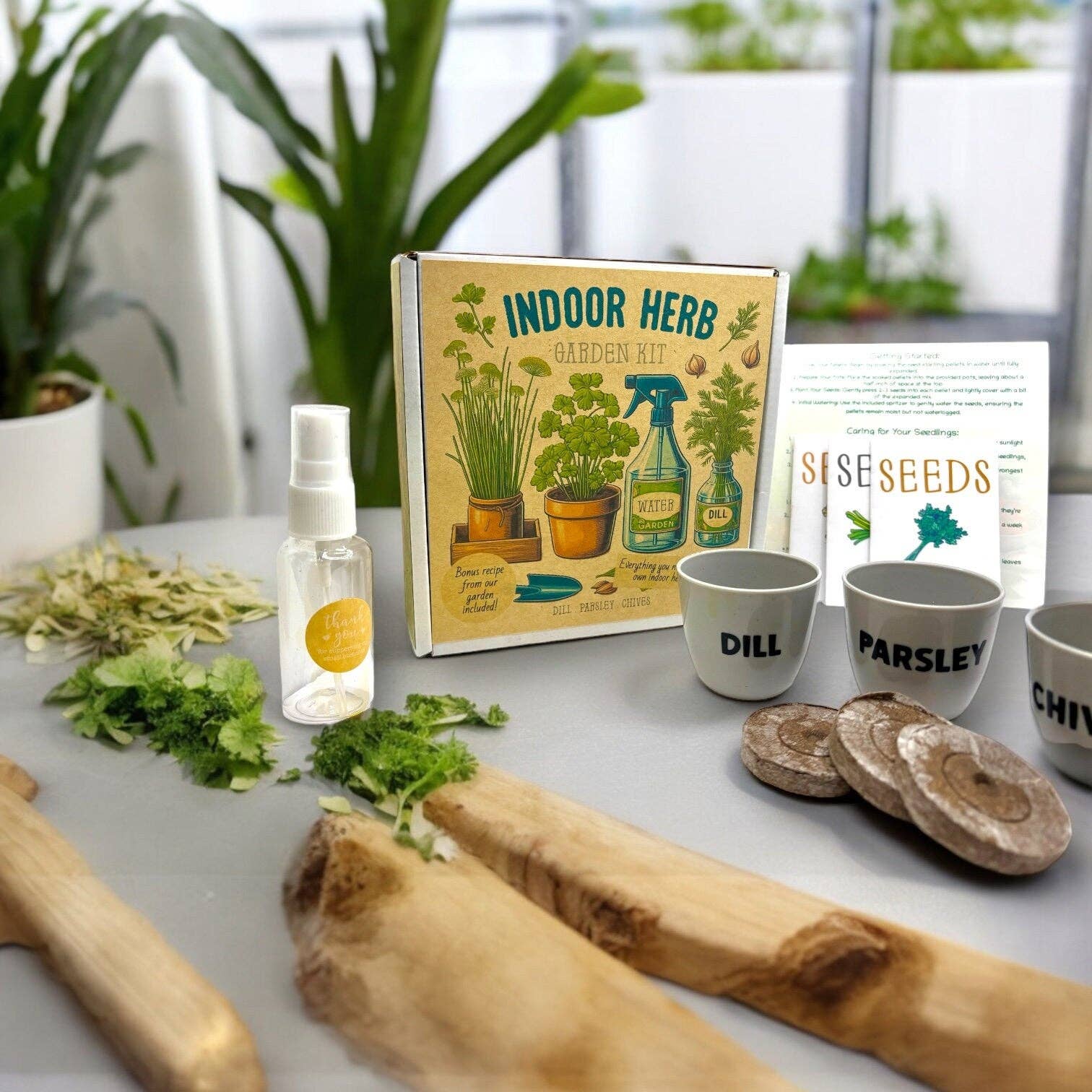 Kit de démarrage pour jardin d'herbes aromatiques d'intérieur avec graines de persil, de ciboulette et d'aneth